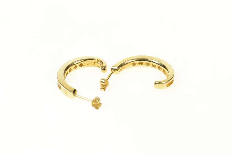 14K Yellow Gold Classic Diamond Channel Semi Hoop Earrings