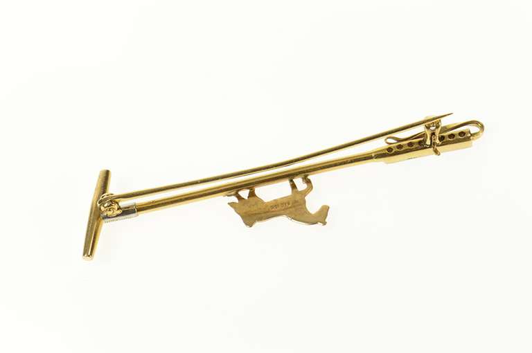 10K Yellow Gold Diamond Horse Polo Mallet Polocrosse Pin/Brooch