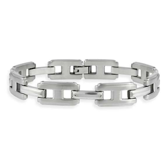 Stainless Steel "I" and Single Bar Men's Link Bracelet