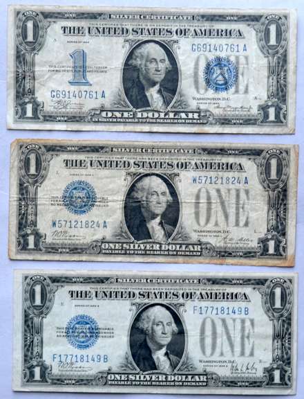 3 Different $1 Funnyback Silver Certificates