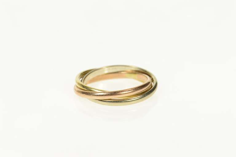 14K Yellow Gold Tri Tone Rolling Three Interlocking Band Ring