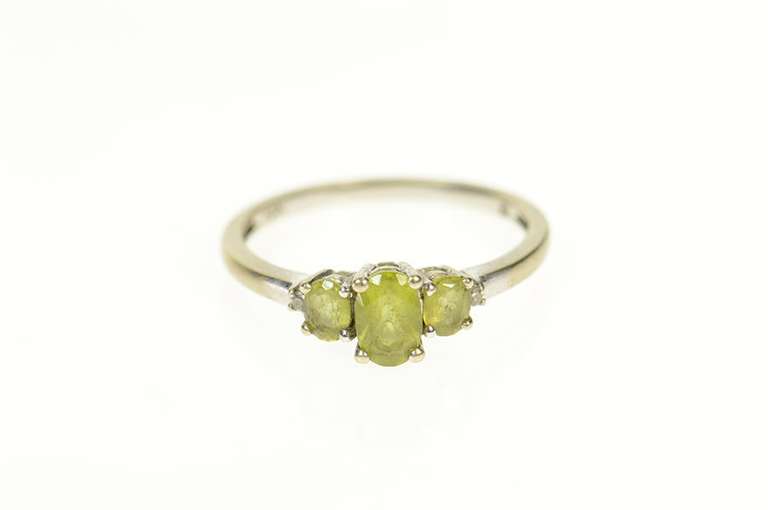 10K White Gold Three Stone Peridot Diamond Accent Classic Ring