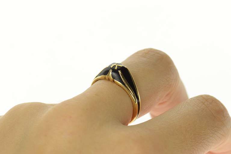 14K Yellow Gold Black Enamel K Letter Initial Retro Name Ring