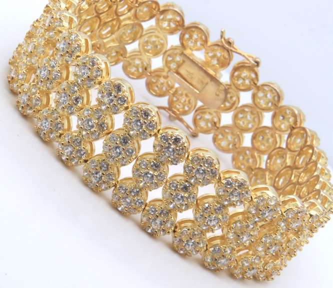 Gold Plated Sterling Silver Tennis Bracelet with Triple Rows of Cubic Zirconias
