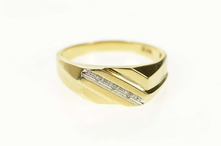 10K Yellow Gold Diamond Striped Squared Men's Wedding Ring