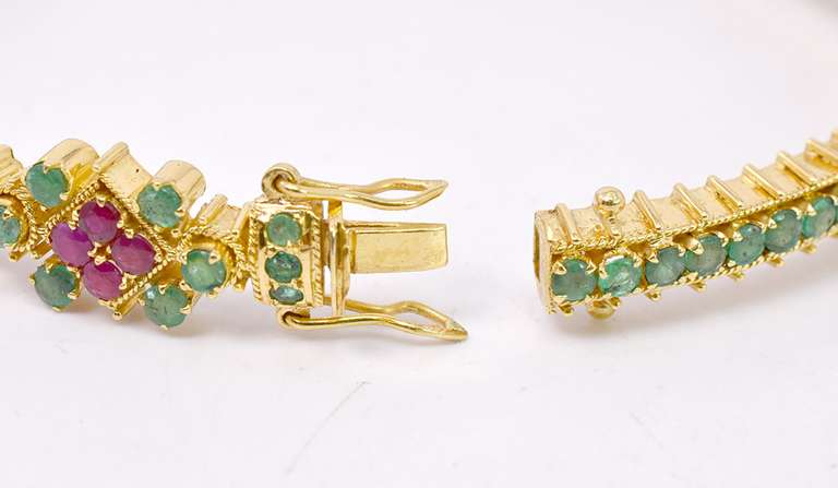 Extravagant Ruby and Emerald Bracelet in 18K Yellow Gold
