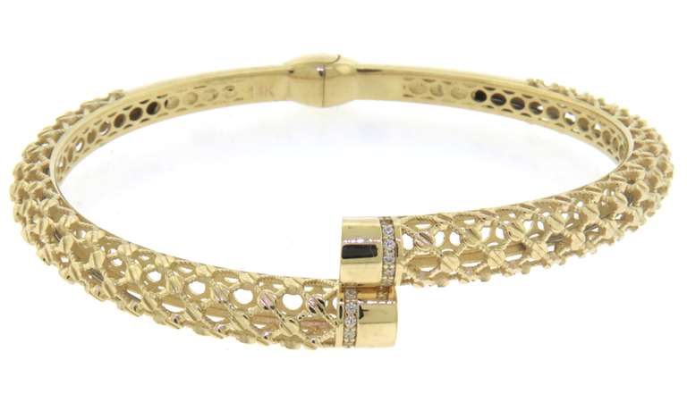 Modern Handmade Italian 14k Gold Adjustable Bangle Bracelet