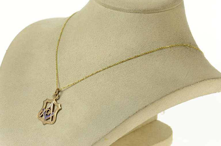 10K Yellow Gold Enamel Masonic Compass Square Victorian Charm/Pendant