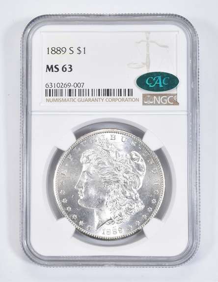 MS63 1889-S Morgan Silver Dollar - CAC - Graded NGC