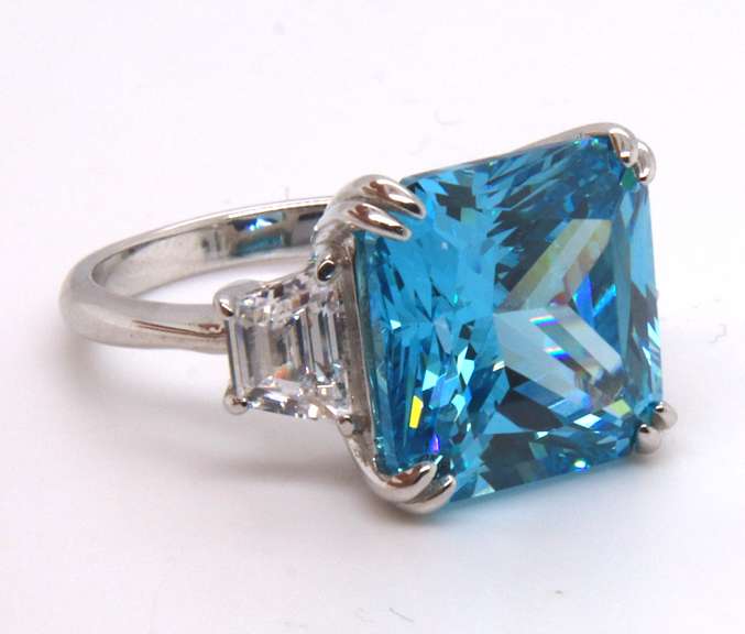 Sterling Silver Blue and White Cubic Zirconia Ring