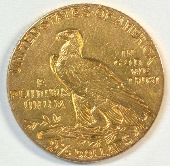 Lovely 1909 US $2.50 Indian Gold Piece. Lustrous.