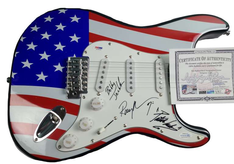 Rob Halford Band Autographed USA Flag Guitar