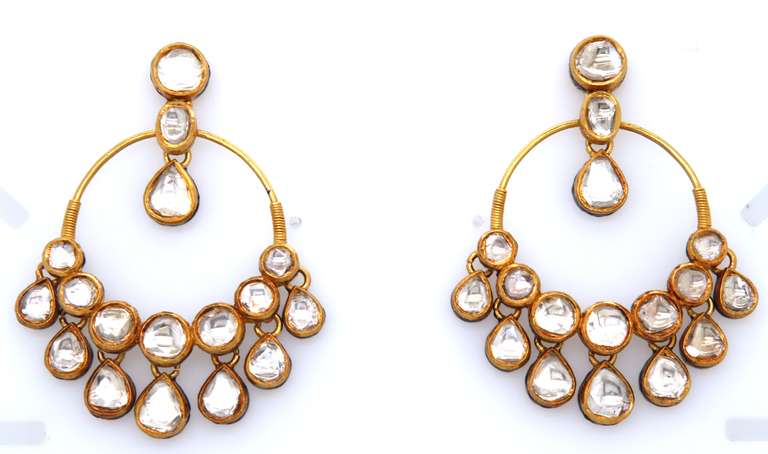 Masterpiece 18kt Polki Diamond and Ebamel open Dangle Earrings
