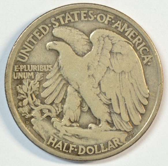 Very scarce 1919-D Walking Liberty Half Dollar in VF
