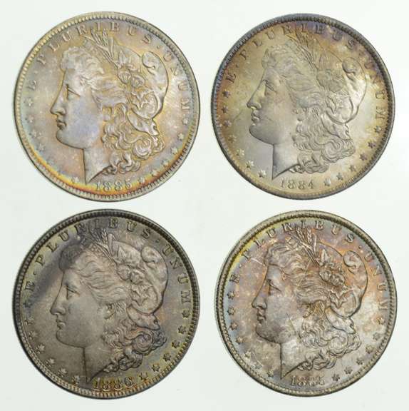 Lot (4) 1884-O 1885-O & 1886 Morgan Silver Dollars - Toned Choice Unc