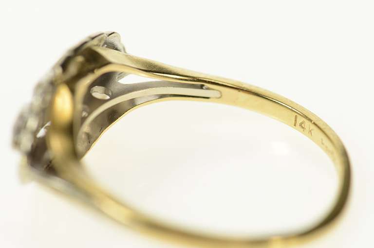 14K Yellow Gold Scalloped Retro Diamond Statement Ring