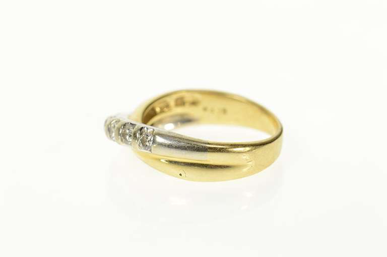 14K Yellow Gold Two Tone Diamond Criss Cross Statement Band Ring