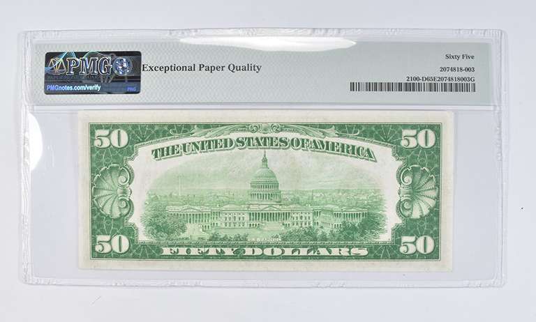 1928 $50 Fed. Res. Note Cleveland, OH (DA Block) - PMG 65 EPQ Gem UNC