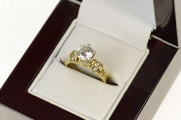 14K Yellow Gold Round Baguette Classic Travel Engagement Ring