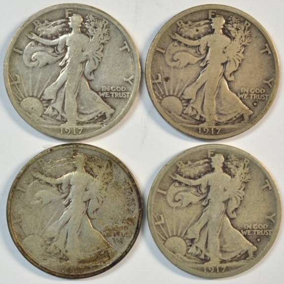 1917-D (Rev), 17-D (Obv), 17-S (Rev), & 17-S (Obv) Walkers
