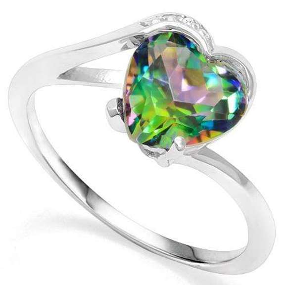 925 STERLING SILVER HEART 8 MM GREEN MYSTIC GEMSTONE WOMEN RING