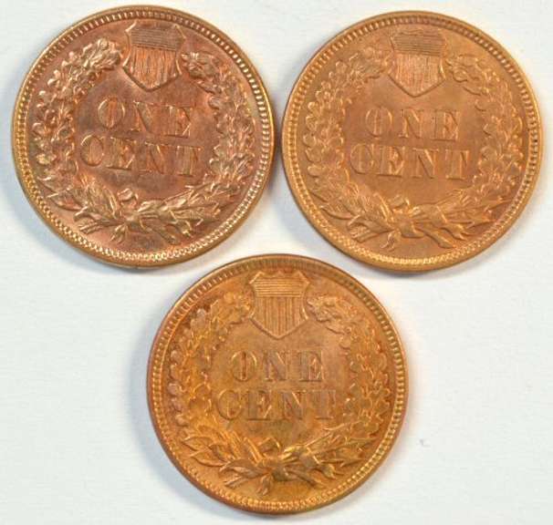 3 Diff Full Red CH BU Indian Head Cents: 1891, 1896, & 1897