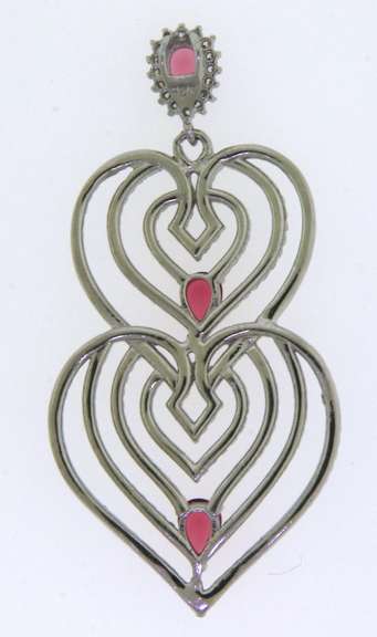 Twin Heart Sterling Silver Pendant with Cubic Zirconias and Three Pink Gemstones