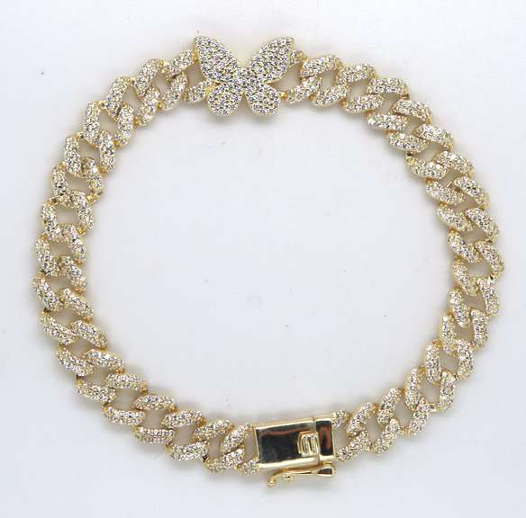 Sterling Silver CZ Curb Link Bracelet with Butterfly