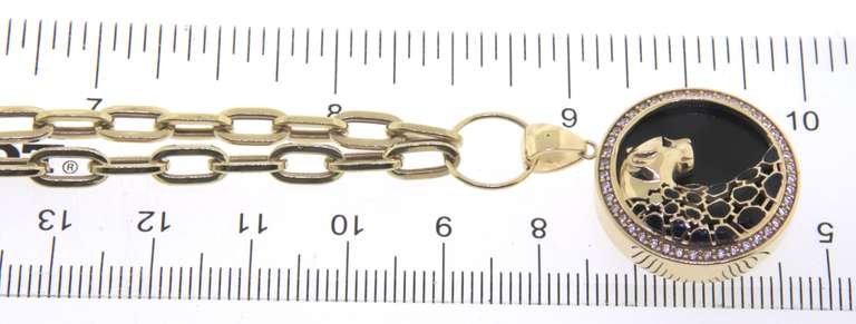 Glowing Yellow Gold Panther Black Onyx Pendant on Chain