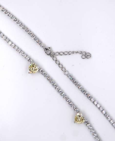 Sterling Silver Heart Shaped Tennis Necklace