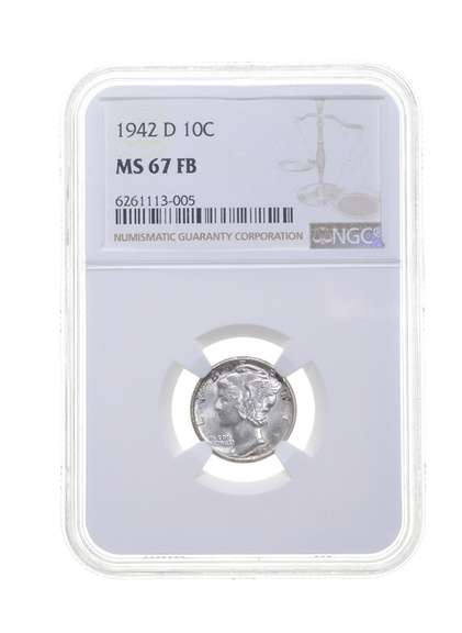 MS67 FB 1942-D Mercury Silver Dime - Graded NGC