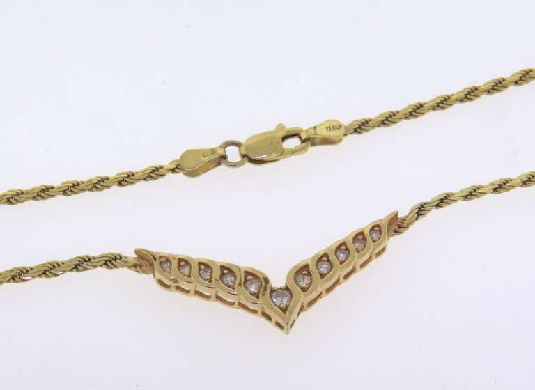 14k yellow gold ladies CHEVRON diamond necklace