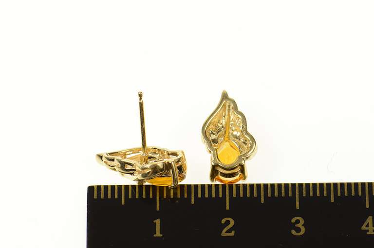 14K Yellow Gold Pear Citrine Diamond Accent Way Stud Earrings