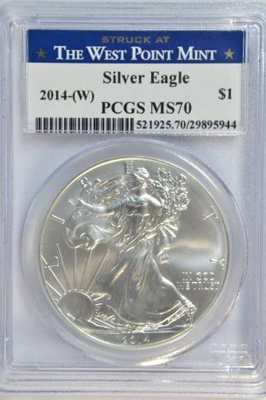 PCGS MS70 2014-(W) Silver Eagle. Struck at West Point Mint