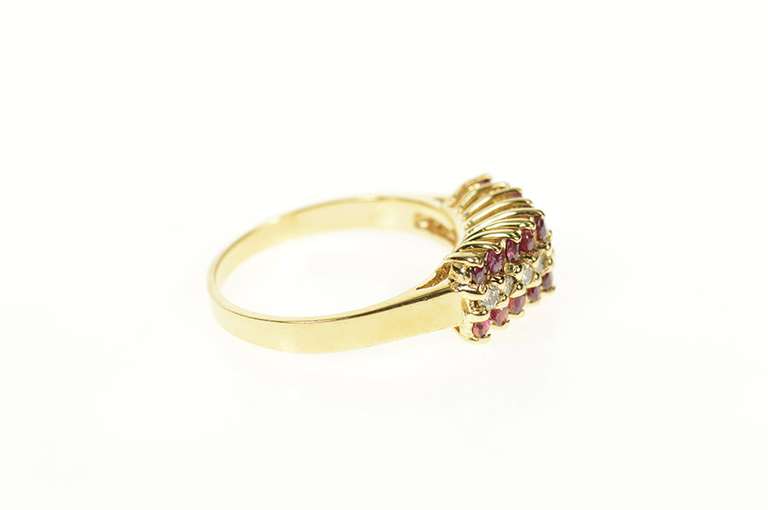 14K Yellow Gold Squared Ruby Diamond Statement Band Ring