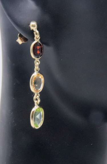Fancy Yellow Gold Multi Stone Dangle Earrings