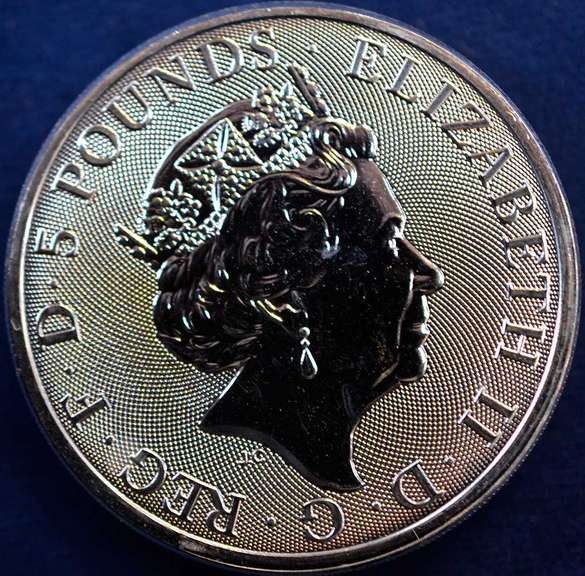 2020 White Lion Of Mortimer 5 Pound Queens Beast 2oz .999 Silver Coin.