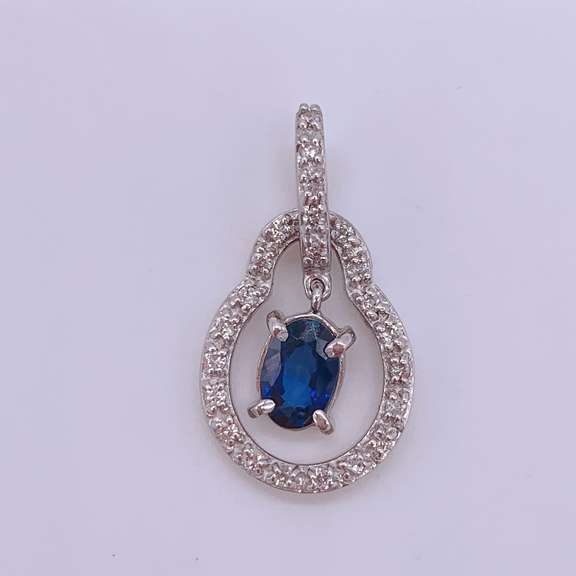 14kt Gold, Blue Sapphire, & Diamond Pendant