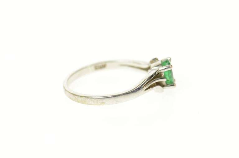 14K White Gold Pear Natural Emerald Diamond Accent Bypass Ring