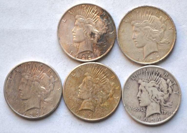 5 Peace Dollars 1922-1926