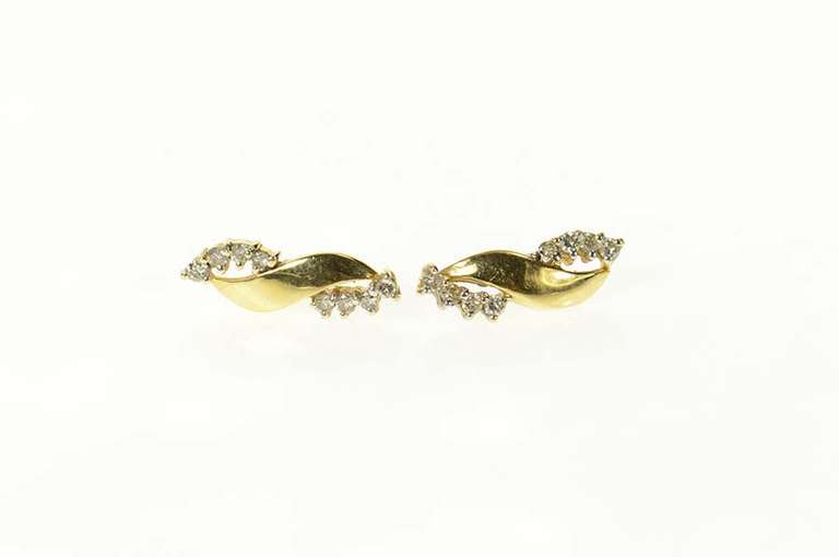 14K Yellow Gold Diamond Twist Design Bar Statement Earrings