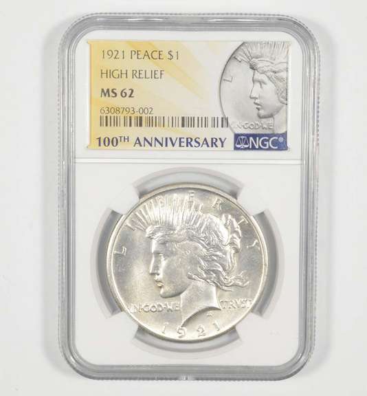 MS62 1921 Peace Silver Dollar - High Relief - 100th Anniversary - NGC