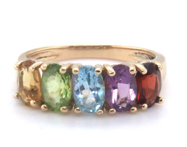 Great Yellow Gold Oval Shape Multi Color Stone Band