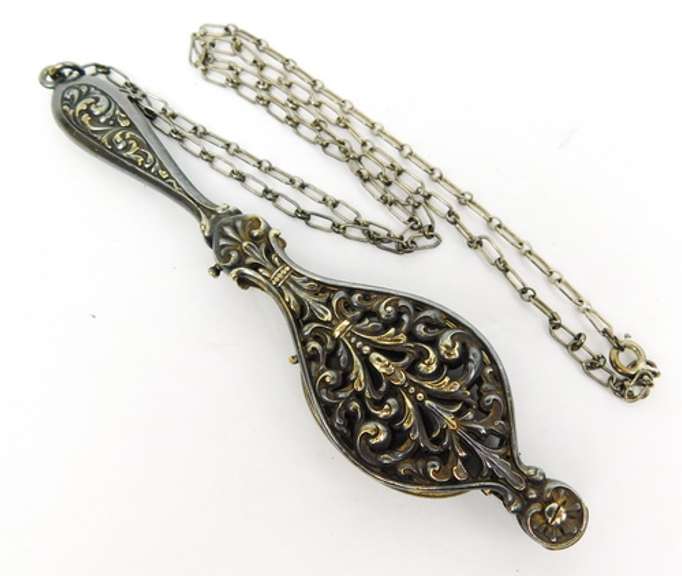 Ornate Antique Sterling Silver Ladies Lorgnette w/Chain