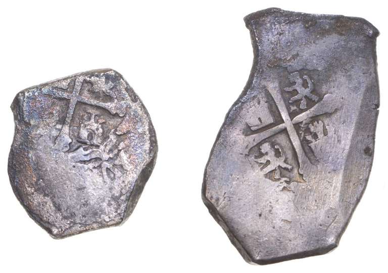 Lot (2) Worn Date Spanish Silver 1 Real & 8 Reales