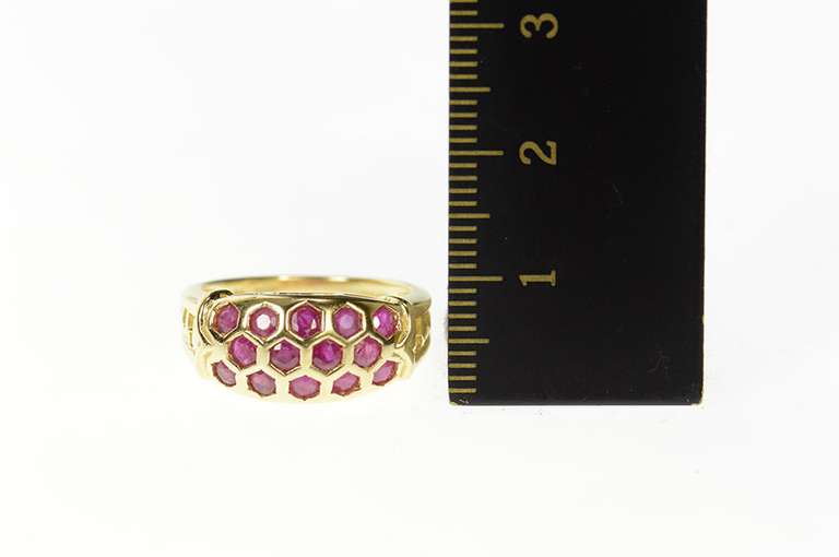 14K Yellow Gold Honeycomb Ruby Bee Statement Band Ring
