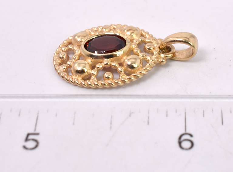 Sensational Ladies Collar with Garnet Pendant in 14K Yellow Gold
