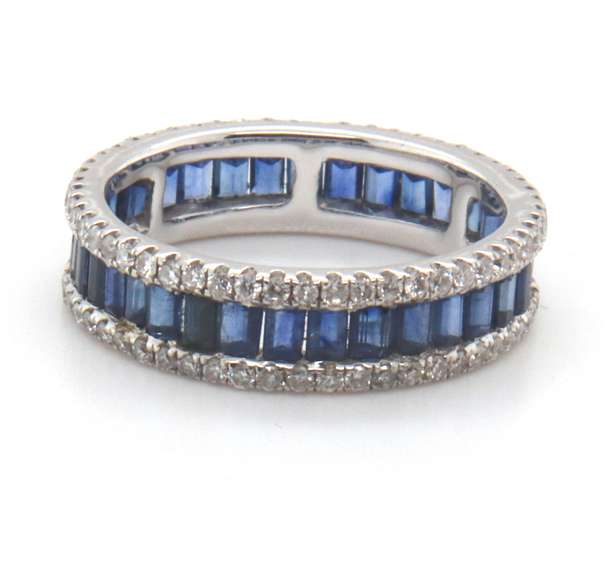 18k Stamped White Gold Sapphire Eternity Band rimmed with Diamonds