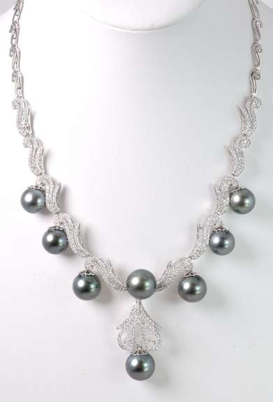 Magnificent Pearl & Diamond Necklace, 14KT
