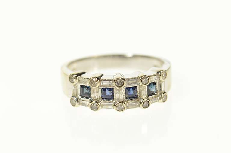 14K White Gold 1.07 Ctw Sapphire Diamond Wedding Band Ring